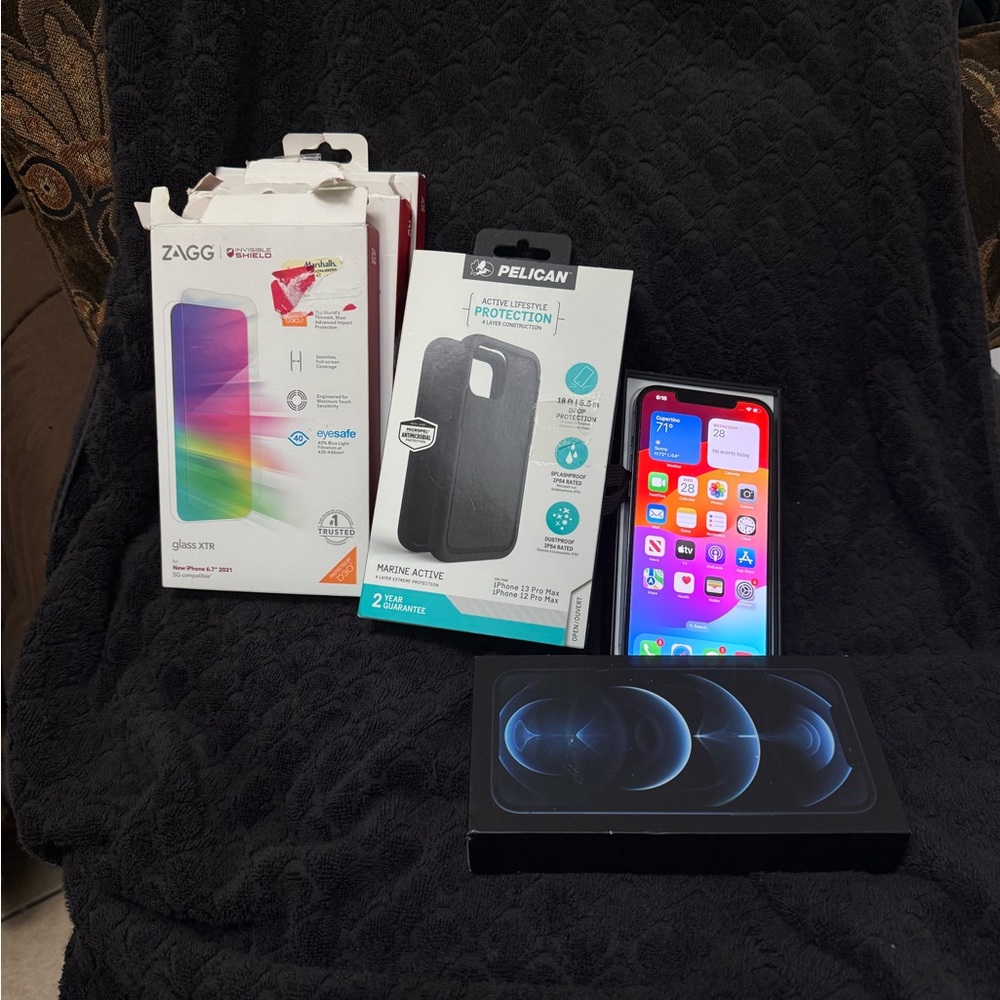 Unlocked Apple iPhone 12 Pro Max 256gb with Black and Silver Accessories